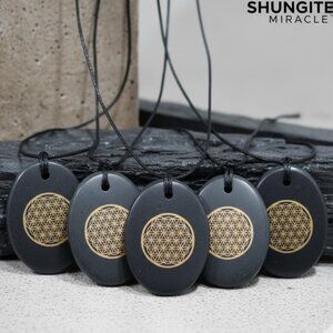 5 Pack SHUNGITE Flower of Life Pendant EMF Shield